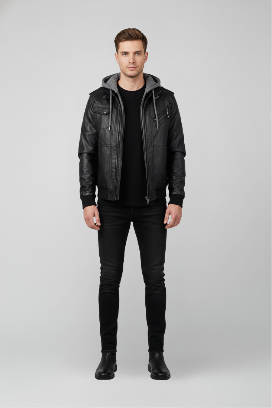 Chaqueta de Cuero Urbana con Capucha